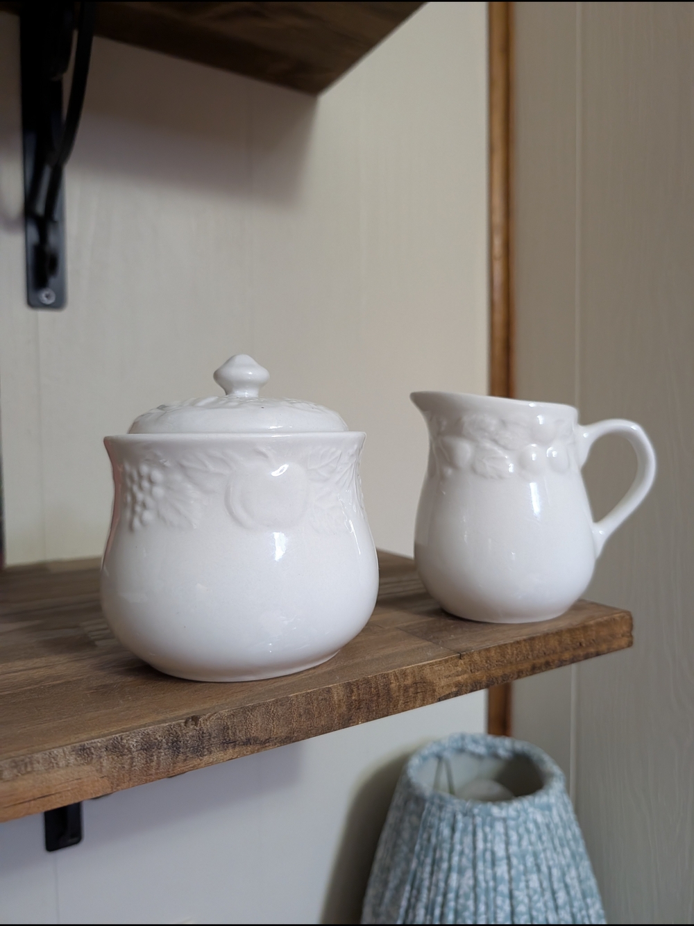 White Ceramic Sugar Bowl and Creamer Set